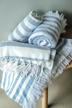 SKAGEN living Hammam Håndklæde B 100 x L 180 cm - Bomuld - Hvid/blå