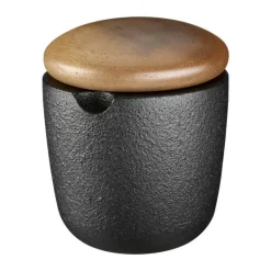 Skeppshult Swing Mini Saltkar H 6,5 cm - Støbejern/valnød - Sort/træ