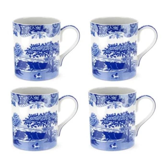 Spode Blue Italien Krus - 4 stk. 50 cl - Porcelæn - Blå/hvid