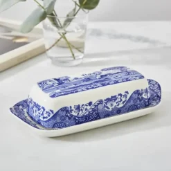 Spode Blue Italien Smørboks H 4,6 x B 20,2 x L 10 cm - Porcelæn - Blå/hvid