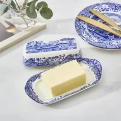 Spode Blue Italien Smørboks H 4,6 x B 20,2 x L 10 cm - Porcelæn - Blå/hvid