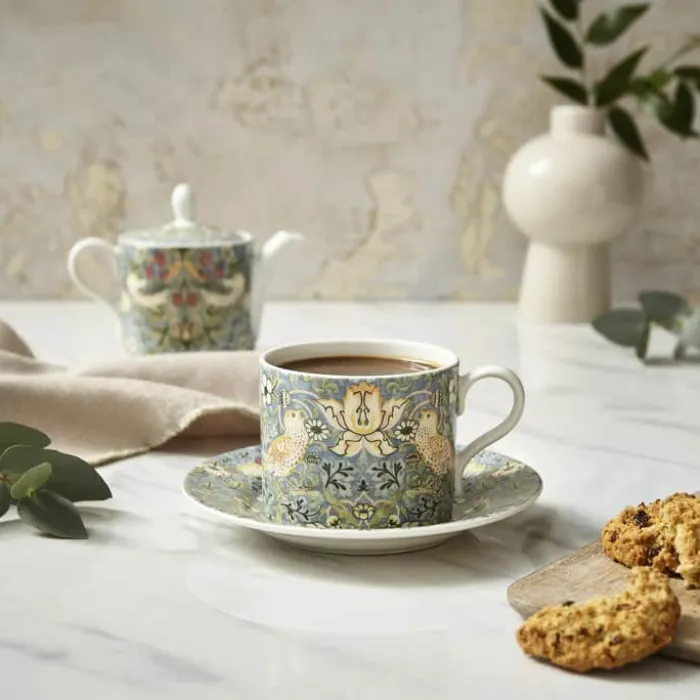 Spode Morris & Co Tekop m. underkop 36 cl - Porcelæn - Multifarvet