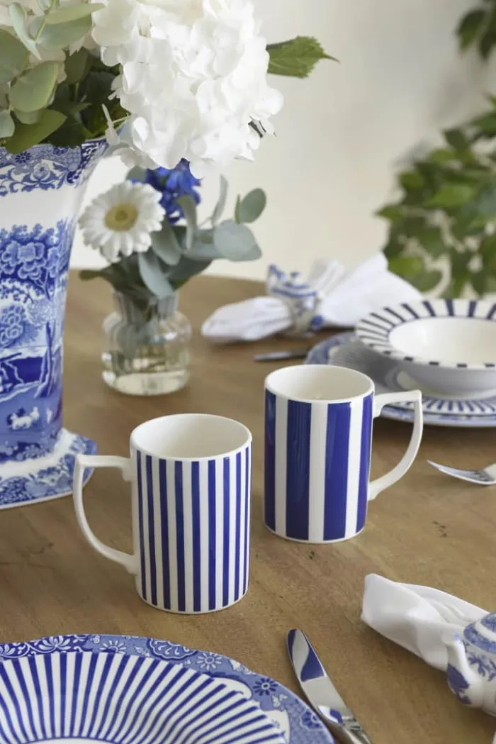 Spode Steccato Krus - 4 stk. 34 cl - Porcelæn - Blå