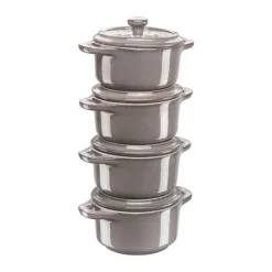 Staub Cocottesæt - 4 dele Ø 10 cm - Stentøj cm - Antikgrå