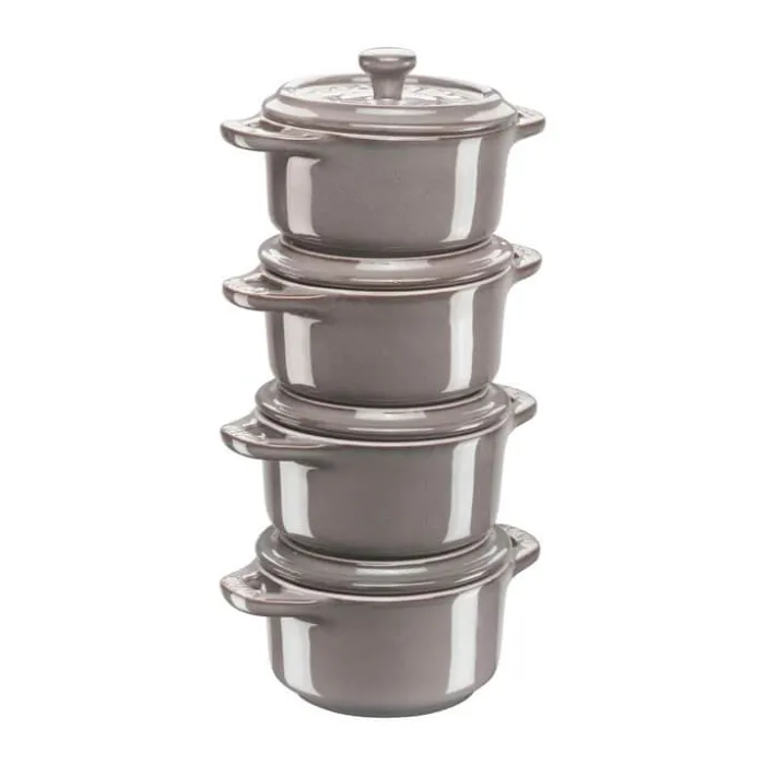 Staub Cocottesæt - 4 dele Ø 10 cm - Stentøj cm - Antikgrå