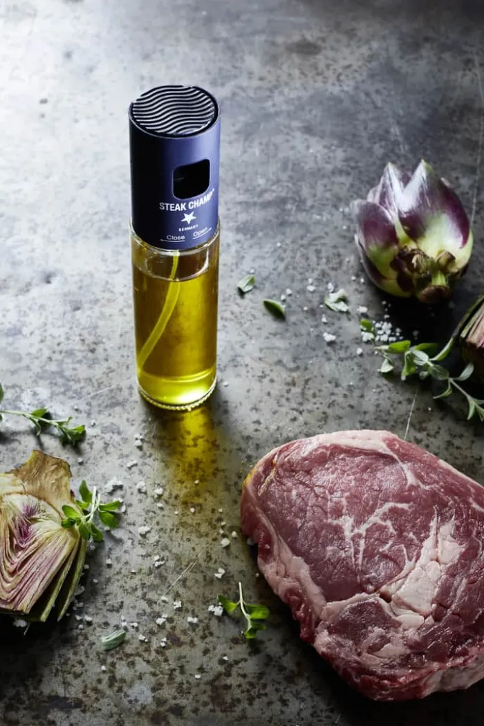 Steak Champ Oliespray 100 ml - Glas/rustfrit stål - Klar/blå