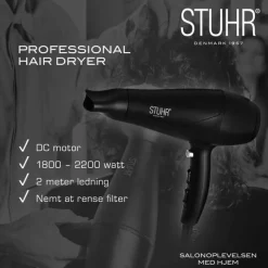 Stuhr Professional Hårtørrer 2200 watt - 5 indstillinger - Sort