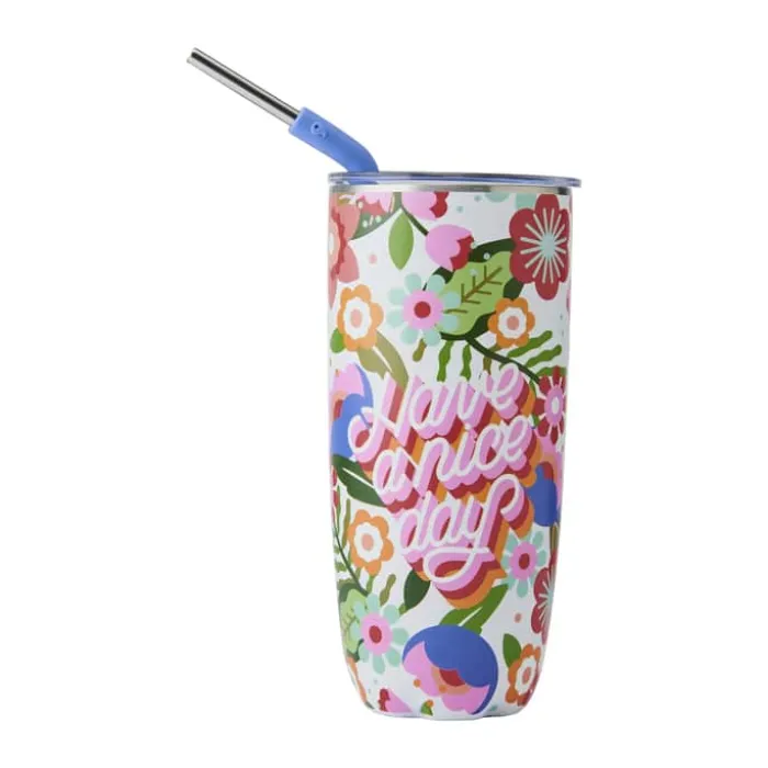 S'well Termoflaske m. Sugerør 700 ml - Rustfrit stål - Floral