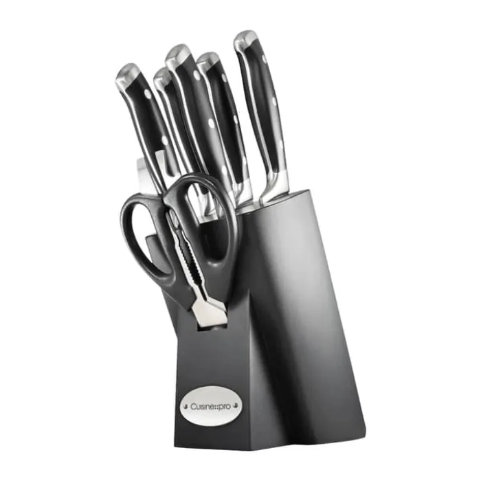 THE CUSTOM CHEF™ Cuisine::pro Artisan™ Finster Knivblok - 7 dele 6 knive + knivblok - Rustfrit stål - Sort