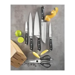THE CUSTOM CHEF™ Cuisine::pro Artisan™ Licht Knivblok - 7 dele 6 knive + knivblok - Rustfrit stål - Brun