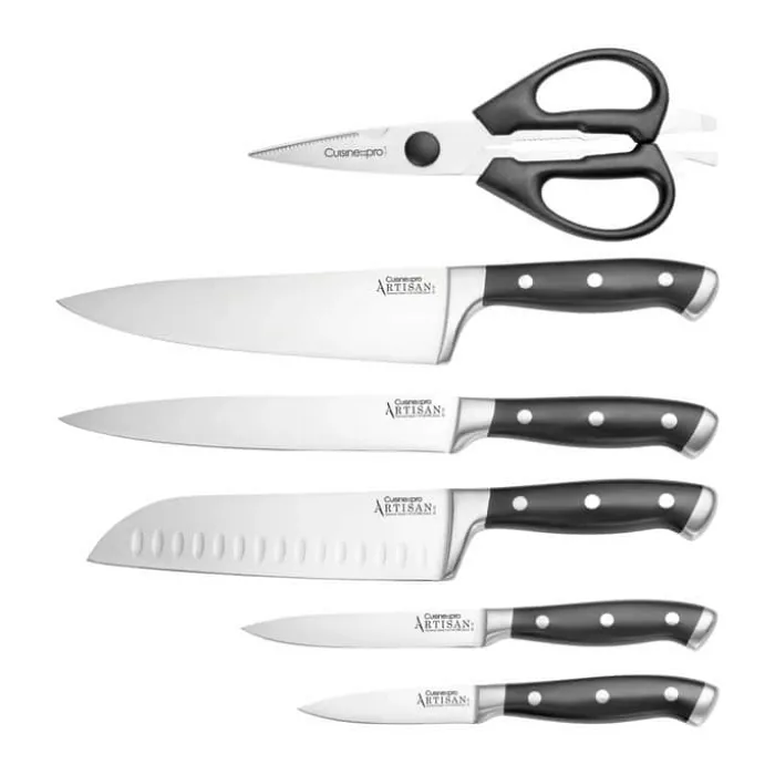 THE CUSTOM CHEF™ Cuisine::pro Artisan™ Licht Knivblok - 7 dele 6 knive + knivblok - Rustfrit stål - Brun