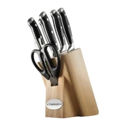 THE CUSTOM CHEF™ Cuisine::pro Artisan™ Licht Knivblok - 7 dele 6 knive + knivblok - Rustfrit stål - Brun