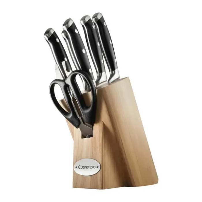 THE CUSTOM CHEF™ Cuisine::pro Artisan™ Licht Knivblok - 7 dele 6 knive + knivblok - Rustfrit stål - Brun