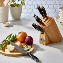 THE CUSTOM CHEF™ Cuisine::pro Artisan™ Licht Knivblok - 7 dele 6 knive + knivblok - Rustfrit stål - Brun