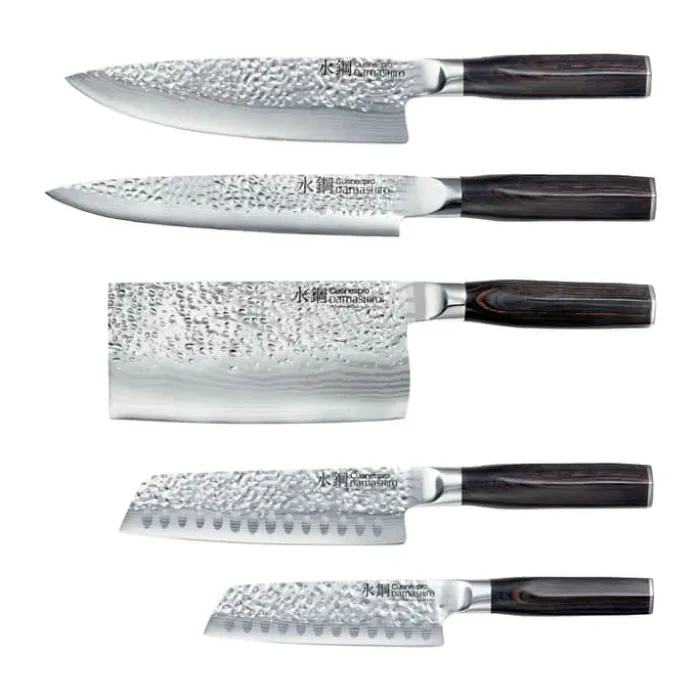 THE CUSTOM CHEF™ Cuisine::pro® Damashiro® Emperor™ Nanashi Knicblok - 6 dele L 20/20/17/17/14 cm - Japansk rustfrit stål/Pakkatræ - Sølvfarvet/natur