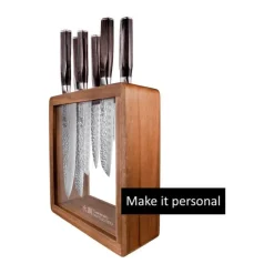 THE CUSTOM CHEF™ Cuisine::pro Damashiro EMPEROR Mokuzai Knivblok - 7 dele 6 knive + knivblok - Rustfrit stål - Brun/klar