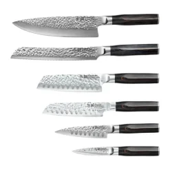 THE CUSTOM CHEF™ Cuisine::pro Damashiro EMPEROR Mokuzai Knivblok - 7 dele 6 knive + knivblok - Rustfrit stål - Brun/klar
