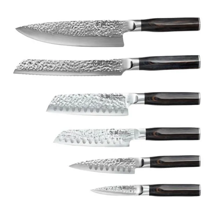 THE CUSTOM CHEF™ Cuisine::pro Damashiro EMPEROR Mokuzai Knivblok - 7 dele 6 knive + knivblok - Rustfrit stål - Brun/klar