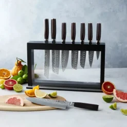 THE CUSTOM CHEF™ Cuisine::pro Damashiro EMPEROR Hisa Knivblok - 9 dele 8 knive + knivblok - Rustfrit stål - Sort/klar