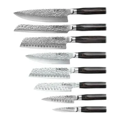 THE CUSTOM CHEF™ Cuisine::pro Damashiro EMPEROR Hisa Knivblok - 9 dele 8 knive + knivblok - Rustfrit stål - Sort/klar