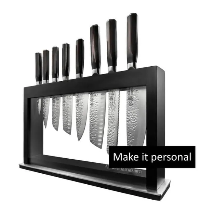 THE CUSTOM CHEF™ Cuisine::pro Damashiro EMPEROR Hisa Knivblok - 9 dele 8 knive + knivblok - Rustfrit stål - Sort/klar