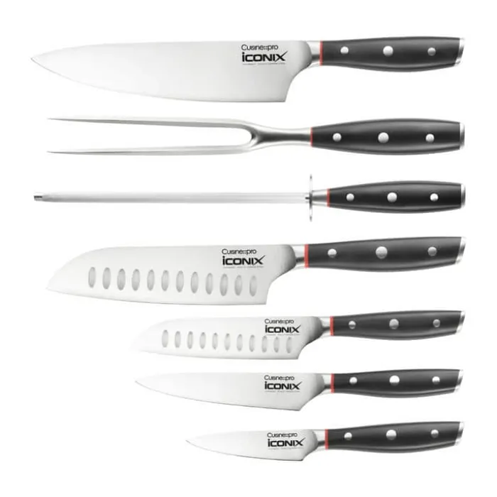 THE CUSTOM CHEF™ Cuisine::pro iconiX™ Drenhen Knivblok - 9 dele 8 knive + knivblok - Rustfrit stål - Brun