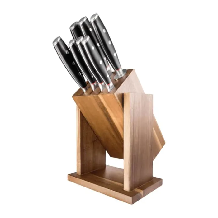 THE CUSTOM CHEF™ Cuisine::pro iconiX™ Drenhen Knivblok - 9 dele 8 knive + knivblok - Rustfrit stål - Brun