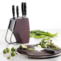THE CUSTOM CHEF™ Cuisine::pro iconiX™ Holz Knivblok - 6 dele 5 knive + knivblok - Rustfrit stål - Brun/klar
