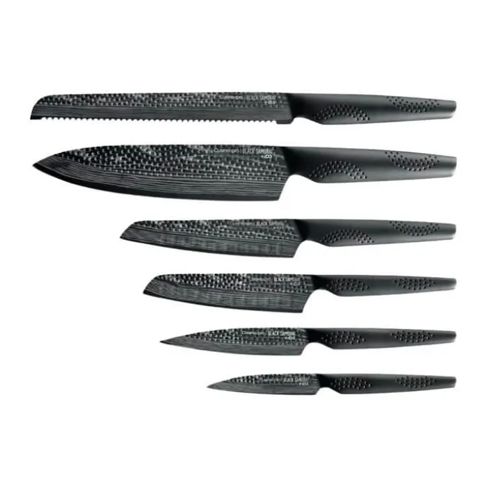 THE CUSTOM CHEF™ Cuisine::pro iD3 BLACK SAMURAI™ Sakai Knivblok - 7 dele 6 knive + knivblok - Rustfrit stål - Stål/sort