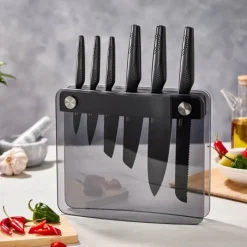 THE CUSTOM CHEF™ Cuisine::pro iD3 BLACK SAMURAI™ Sakai Knivblok - 7 dele 6 knive + knivblok - Rustfrit stål - Stål/sort