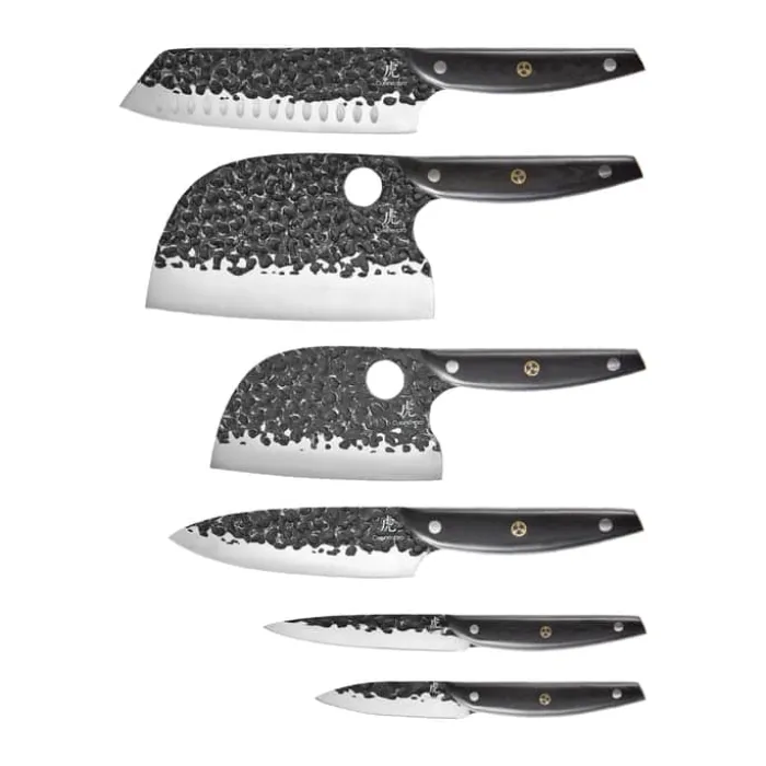 THE CUSTOM CHEF™ Cuisine::pro® Kuroi Kiba™ Knivblok - 7 dele L 17,5/14/15/18/12/9 cm - Japansk rustfrit stål/Pakkatræ - Sort