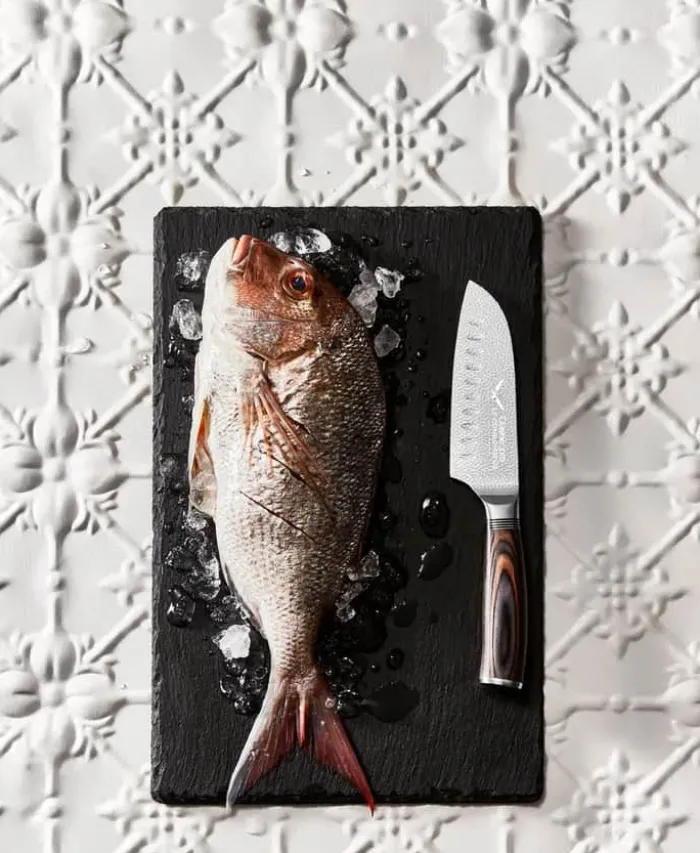 THE CUSTOM CHEF™ Cuisine::pro Le Connoisseur Santokukniv L 14 cm - Rustfrit stål - Stål/brun