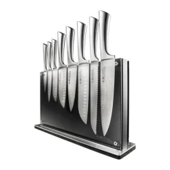 THE CUSTOM CHEF™ Damashiro® Nami Knivblok - 9 dele 8 knive + knivblok - Rustfrit stål - Sort/klar