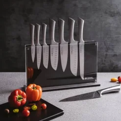THE CUSTOM CHEF™ Damashiro® Nami Knivblok - 9 dele 8 knive + knivblok - Rustfrit stål - Sort/klar