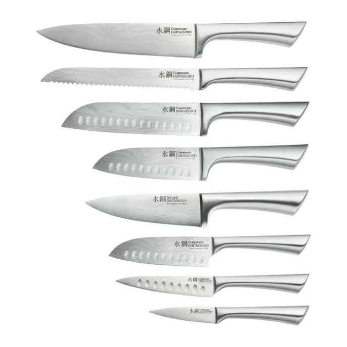 THE CUSTOM CHEF™ Damashiro® Nami Knivblok - 9 dele 8 knive + knivblok - Rustfrit stål - Sort/klar