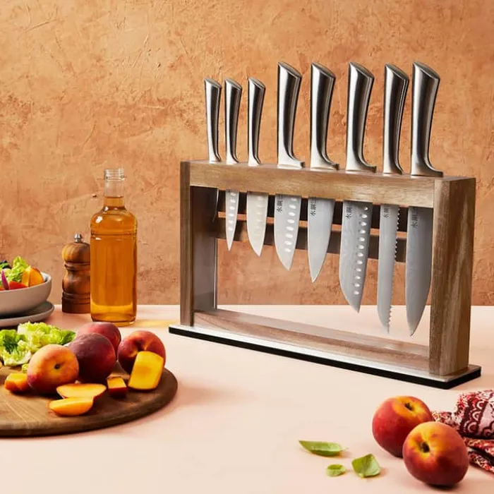 THE CUSTOM CHEF™ Damashiro Okada Knivblok - 9 dele B 9 x H 24,5 x L 42 cm - Japansk rustfrit stål
