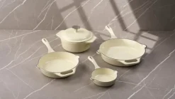 Victoria Emaljeret Stegepande Ø 14 cm - Genbrugsstøbejern - Creme hvid