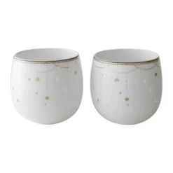 Wik & Walsøe Julemorgen Girlander Fyrfadsstage - 2 stk. H 9 cm - Benporcelæn - Hvid