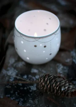 Wik & Walsøe Julemorgen Girlander Fyrfadsstage - 2 stk. H 9 cm - Benporcelæn - Hvid