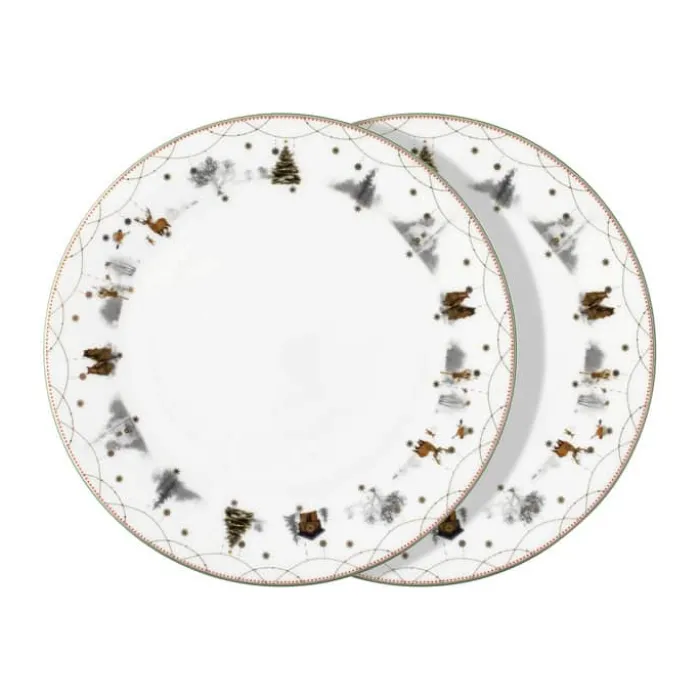 Wik & Walsøe Julemorgen Story Middagstallerken - 2 stk Ø 25 cm- Porcelæn - Multifarvet
