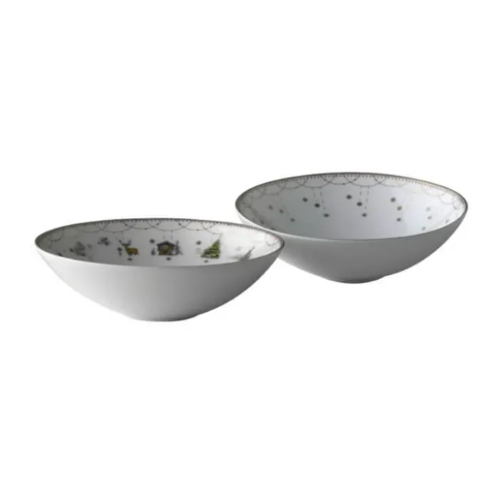 Wik & Walsøe Julemorgen Story og Girlander Skål - 2 stk. H 5 x B 12 cm- Porecelæn - Multifarvet