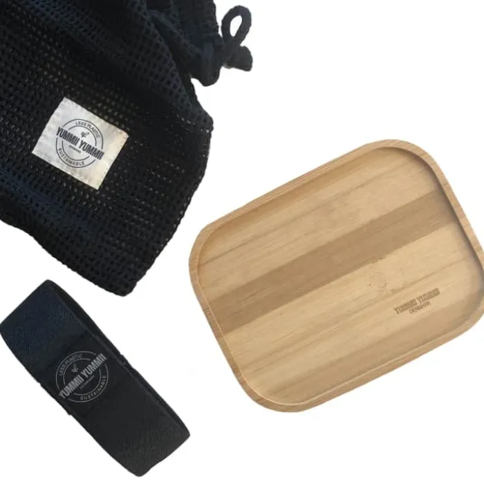 YUMMII YUMMII Bambus låg med elastik- str. Large L 23 x B 17,5 x H 1 cm - Bambus/elastik